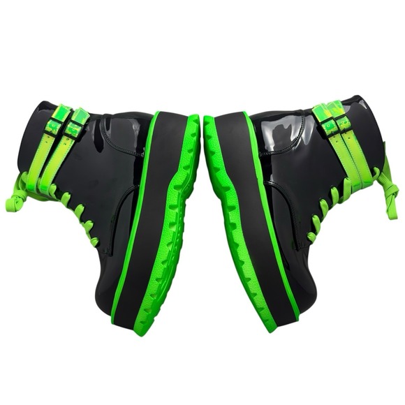 Demonia Slacker 52 Platform Combat Boots Womens Size 9 Black Neon Green Patent - Picture 6 of 9